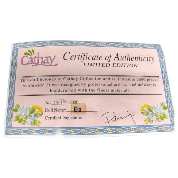 Cathay Collection Winter Porcelain Doll Name "Eia" Vintage #494/5000 COA Paper - Picture 8 of 8